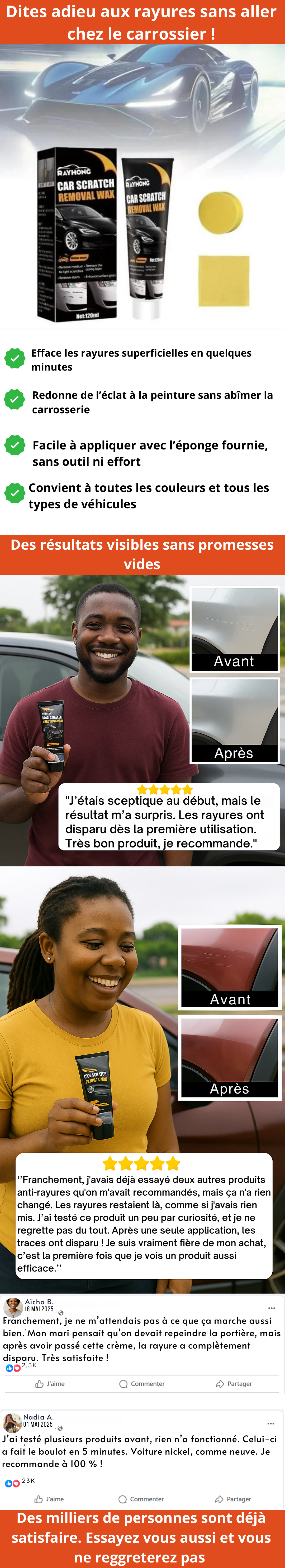 Cire d’élimination des rayures pour voiture